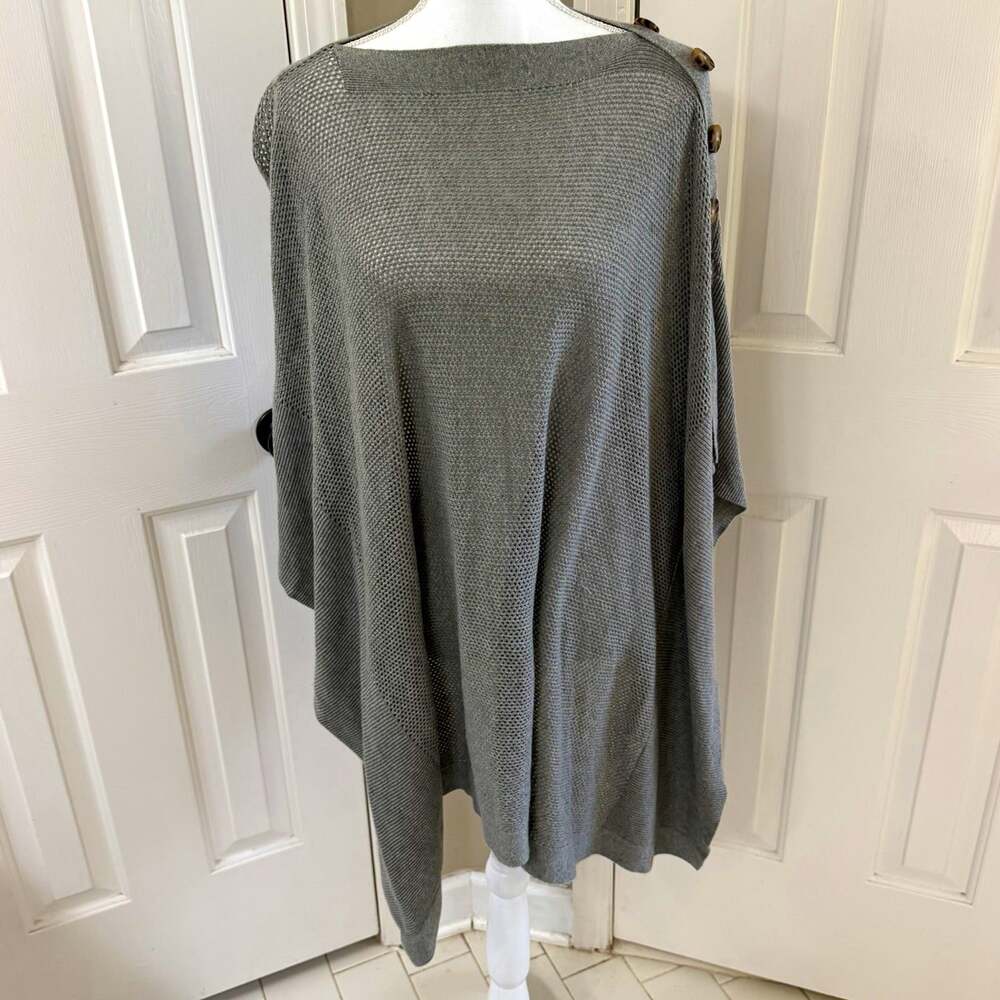 J. Jill Women's Gray Solid Knit Boat Neck Button Shoulder Poncho Sweater S-L